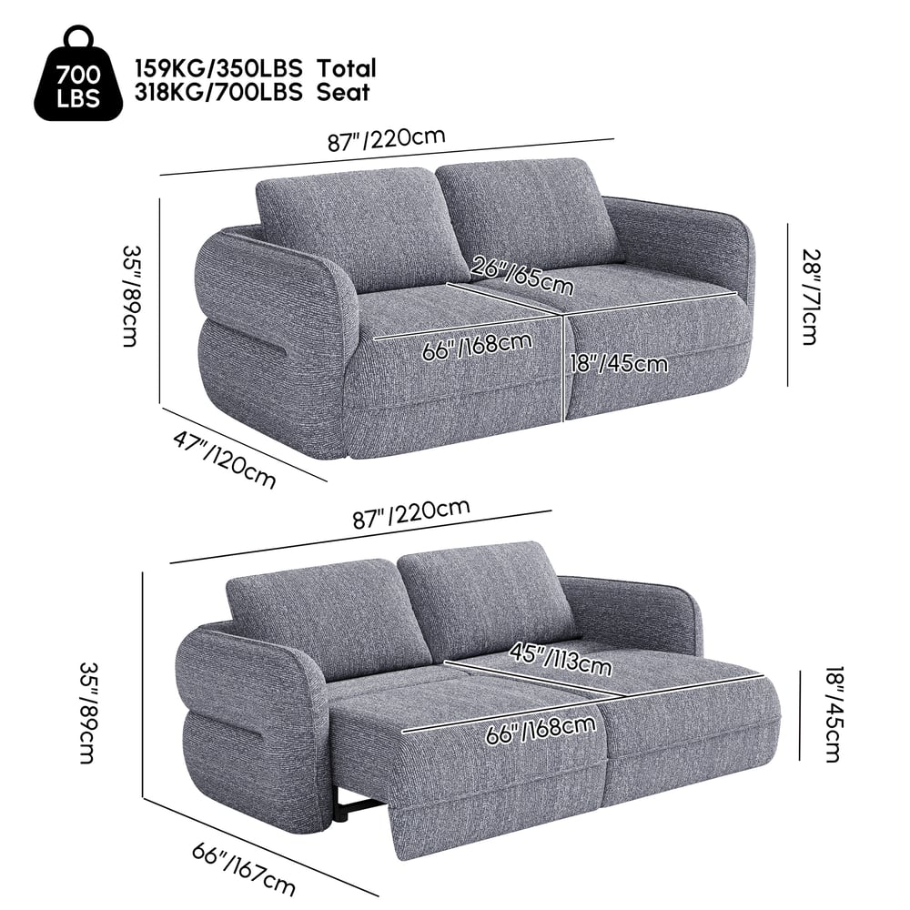 Canapé-lit convertible moderne de 220 cm, 2 places, en chenille, avec télécommande Poids, dimensions, image