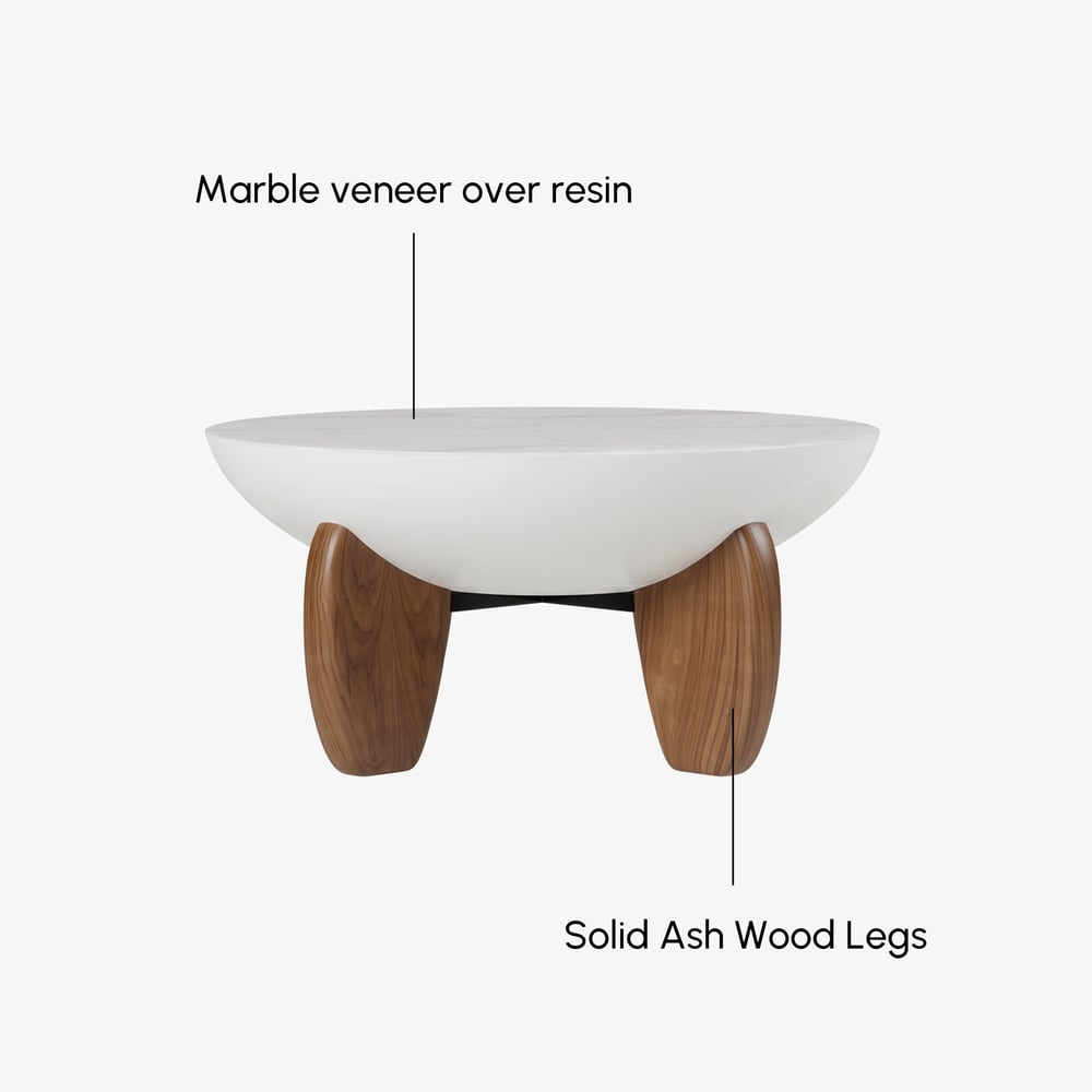 Curva 75 cm Round Concrete Walnut Coffee Table with Wood Legs window image