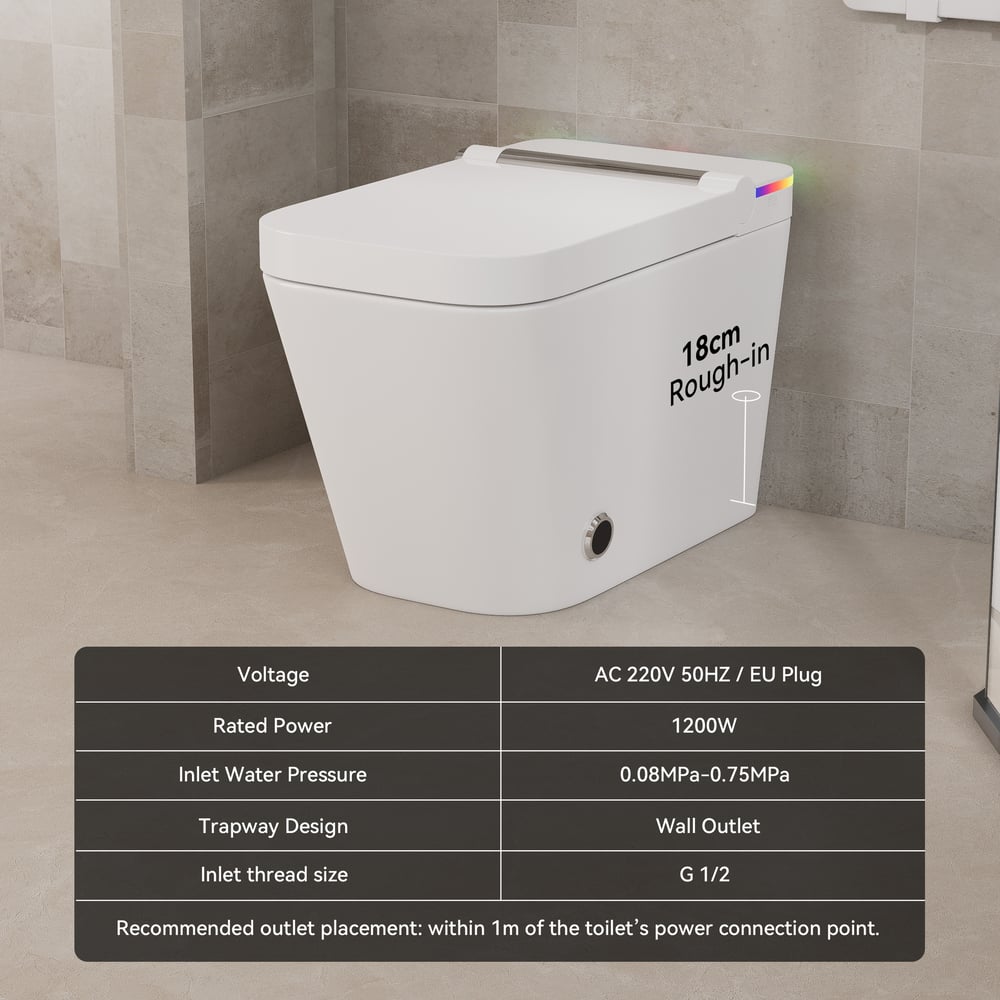 Toilette intelligente allongée automatique monobloc avec réservoir intégré et aromathérapie Poids, dimensions, image