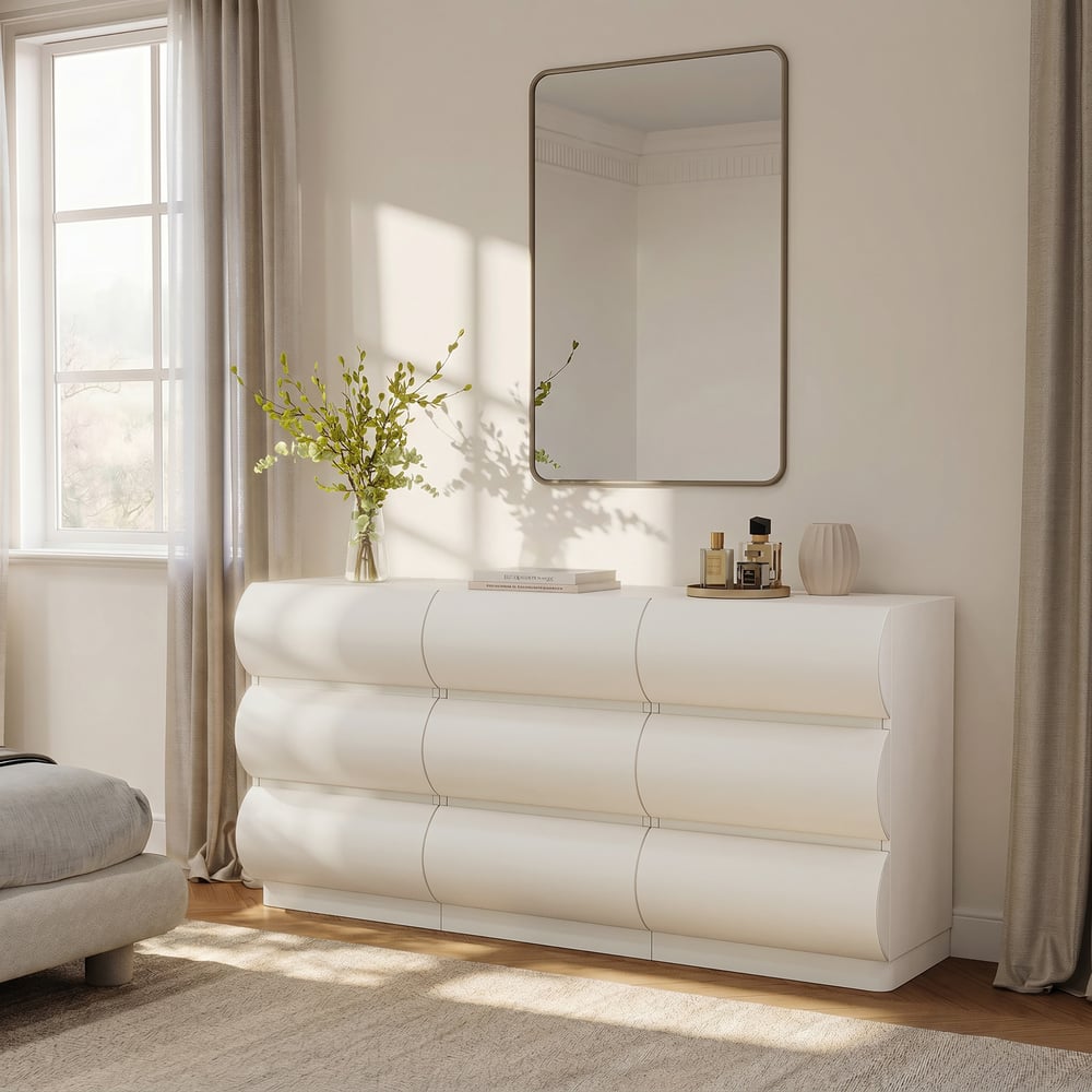 Humply 59" White Leather 9-Drawer Dresser window image