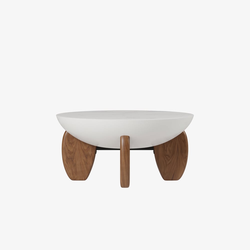 Curva 75 cm Round Concrete Walnut Coffee Table with Wood Legs window image