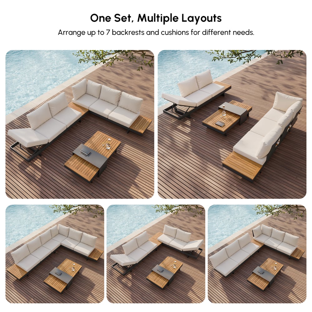 Tevara 4-Piece Outdoor Teak & Aluminium Modular Sofa Set with Coffee Table for 15 cm Ivory window image