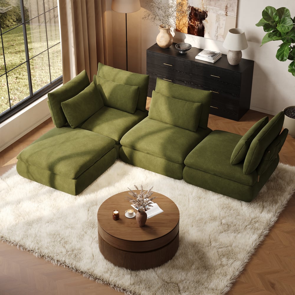108" 4-Piece Chenille Modular Sectional Sofa with Hidden Storage window image