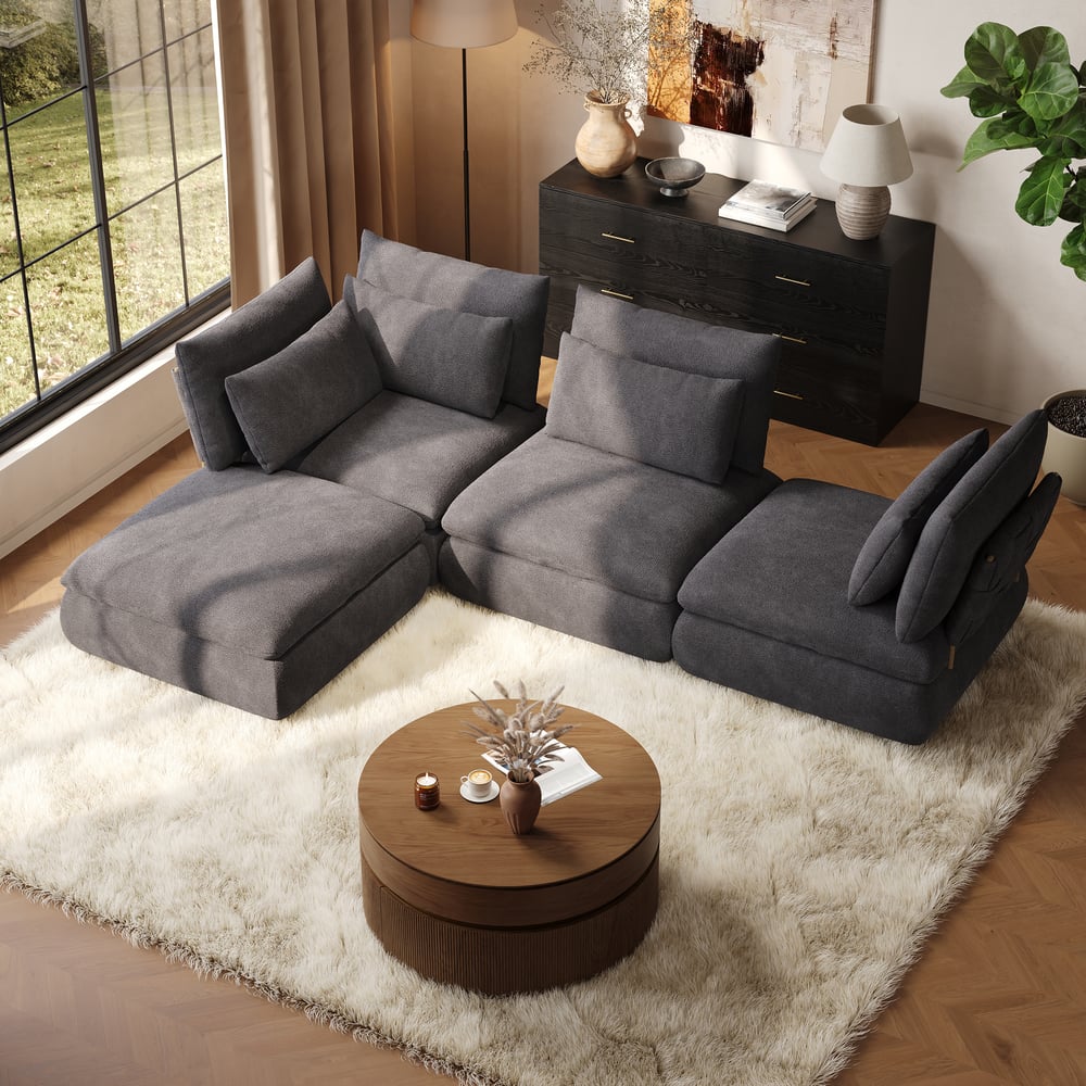 108" 4-Piece Chenille Modular Sectional Sofa with Hidden Storage window image