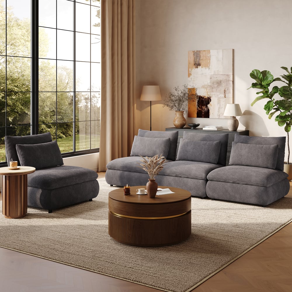 108" 4-Piece Chenille Modular Sectional Sofa with Hidden Storage window image