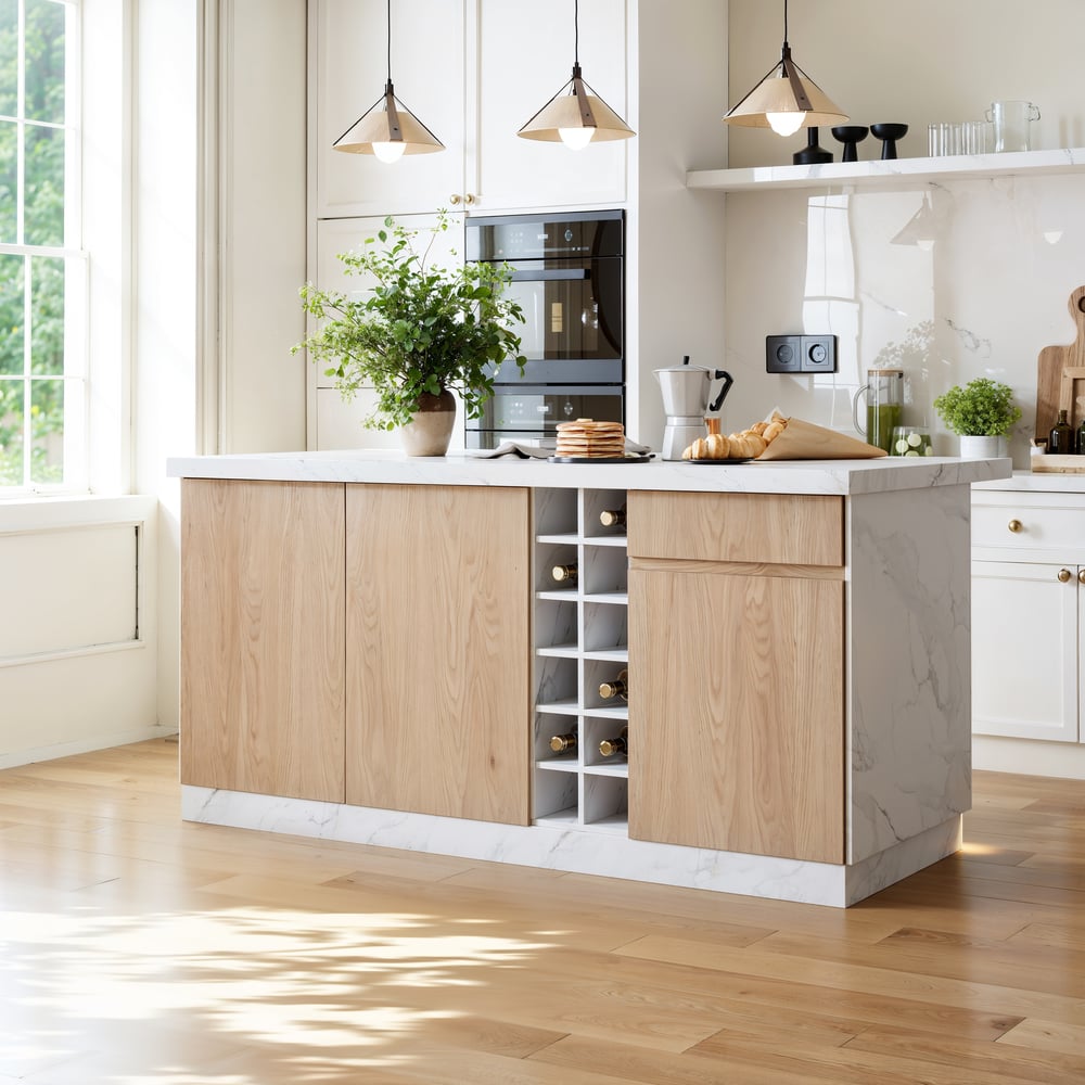 Japandi 72" White Kitchen Island with Storage & LED Lighting window image