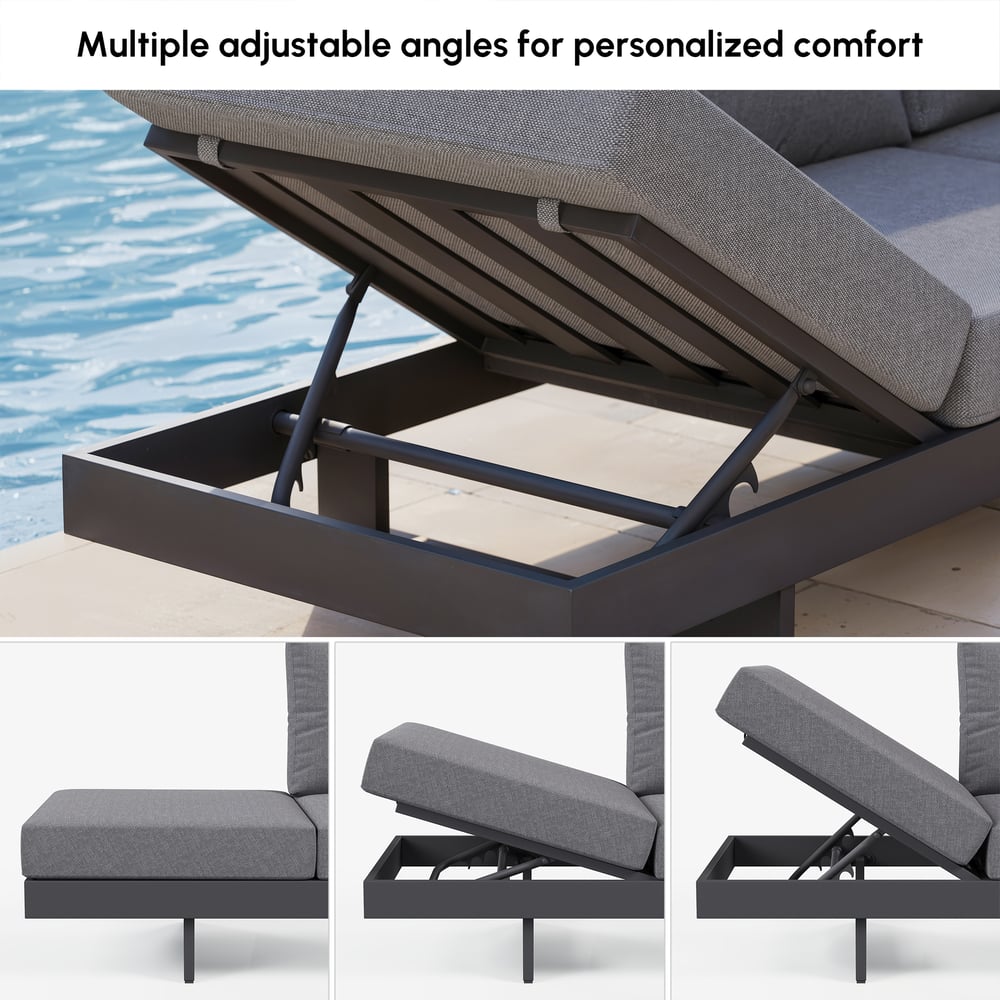 Tevara 5-Pieces Modular Teak Outdoor Sofa Set with Smokeless Fire Pit for 6 Person in Gray window image