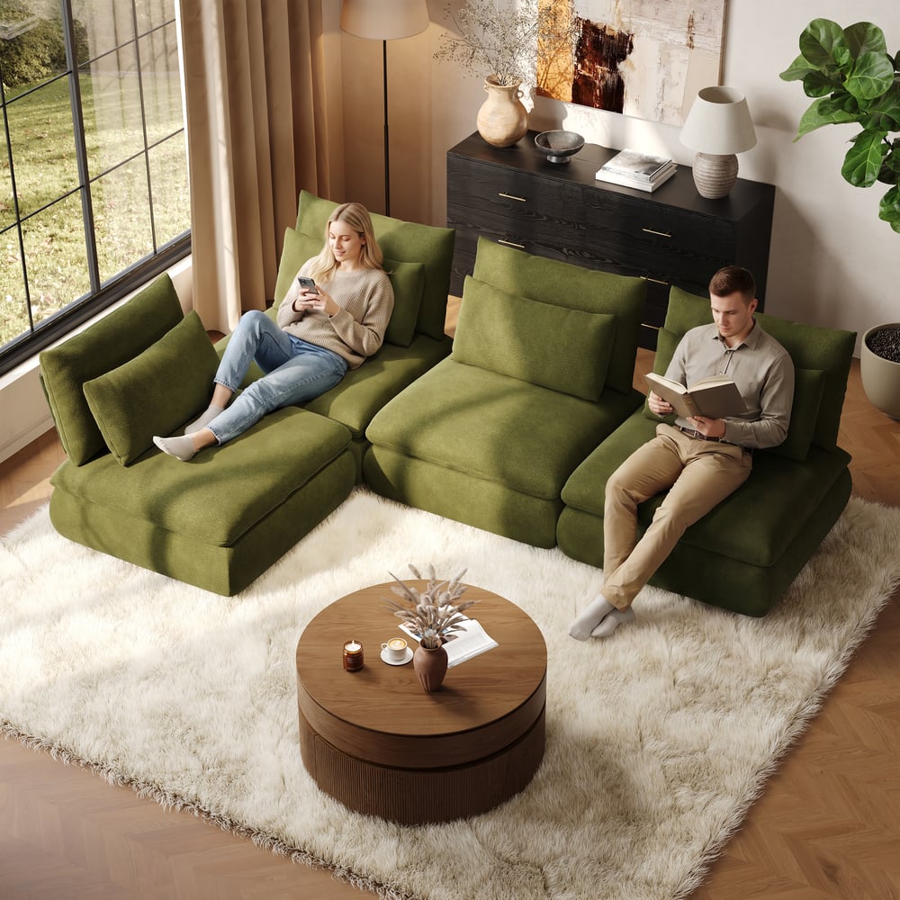 108" 4-Piece Chenille Modular Sectional Sofa with Hidden Storage window image