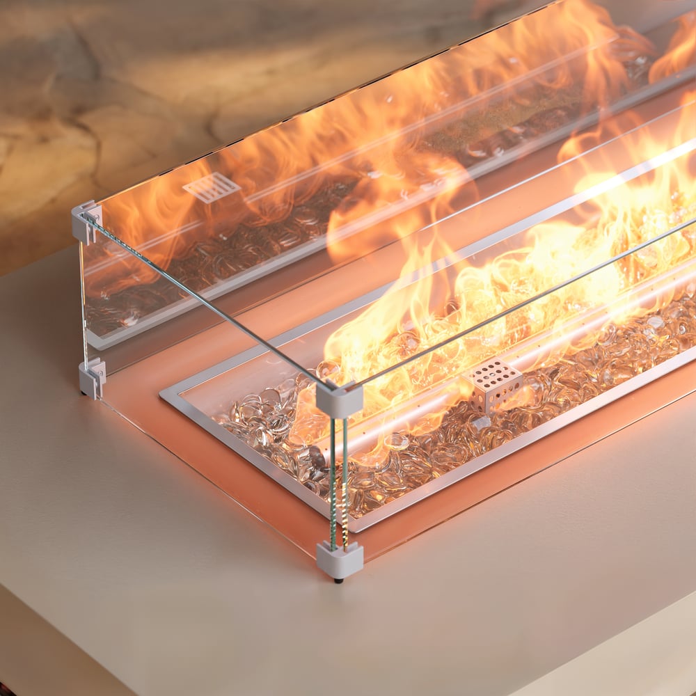 Propane Gas Fire Pit Table with Glass Wind Guard for Outside Patio Deck Garden Backy window image
