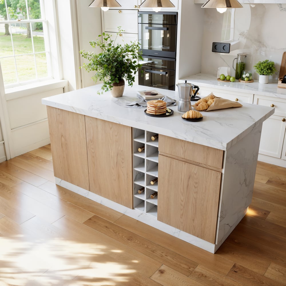 Japandi 72" White Kitchen Island with Storage & LED Lighting window image