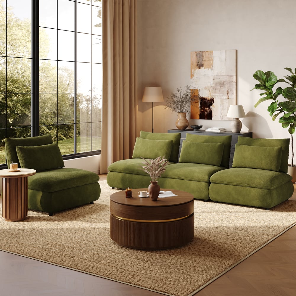 108" 4-Piece Chenille Modular Sectional Sofa with Hidden Storage window image