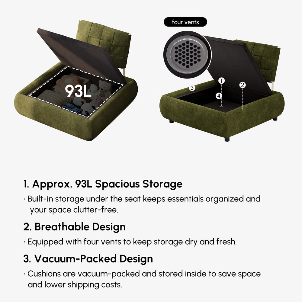 Canapé modulable sectionnel en chenille Evergreen de 72 po en 2 pièces avec rangement dissimulé image de fenêtre