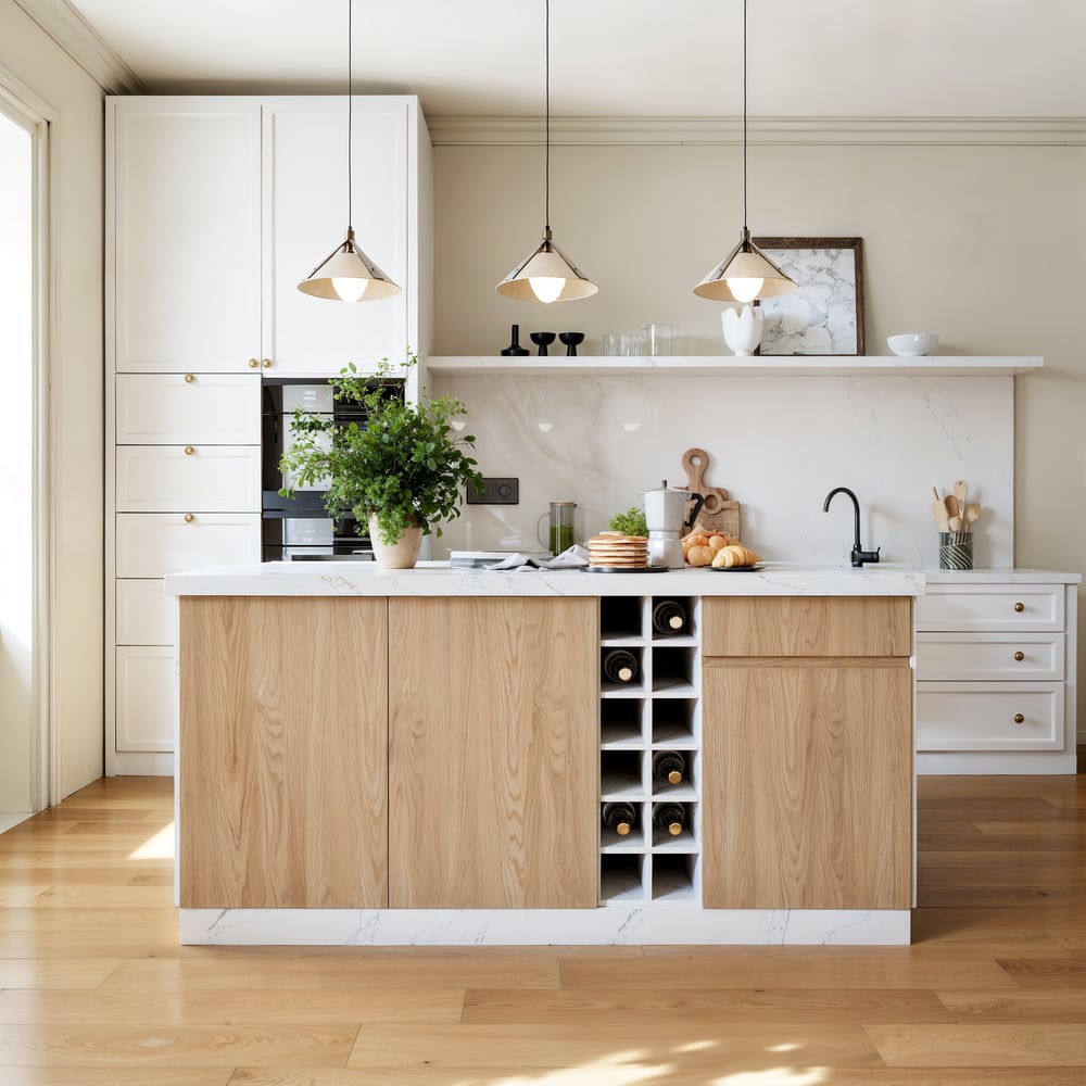 Japandi 72" White Kitchen Island with Storage & LED Lighting window image