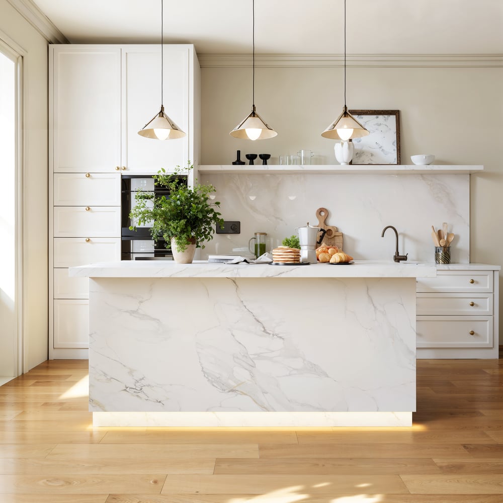 Japandi 72" White Kitchen Island with Storage & LED Lighting window image