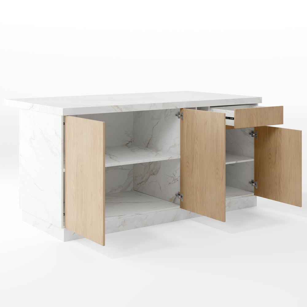Japandi 72" White Kitchen Island with Storage & LED Lighting window image