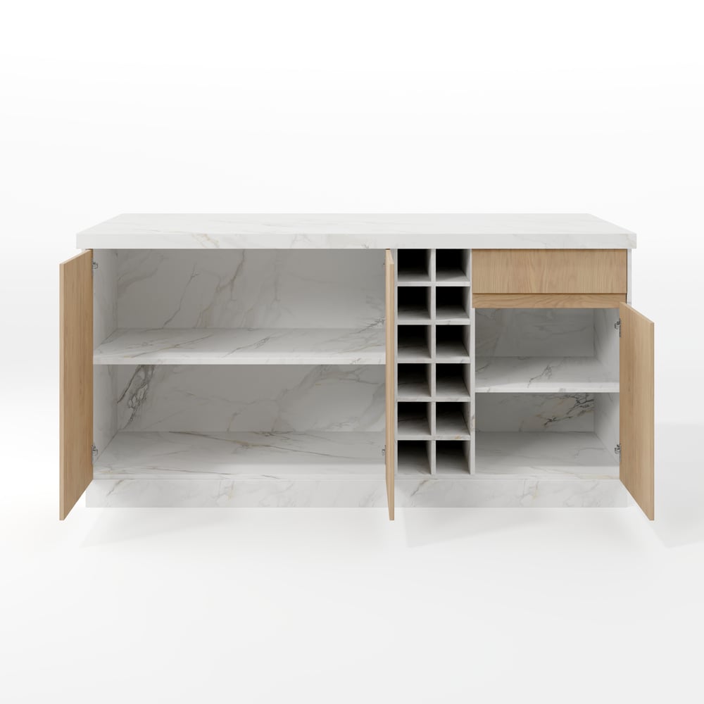 Japandi 72" White Kitchen Island with Storage & LED Lighting window image