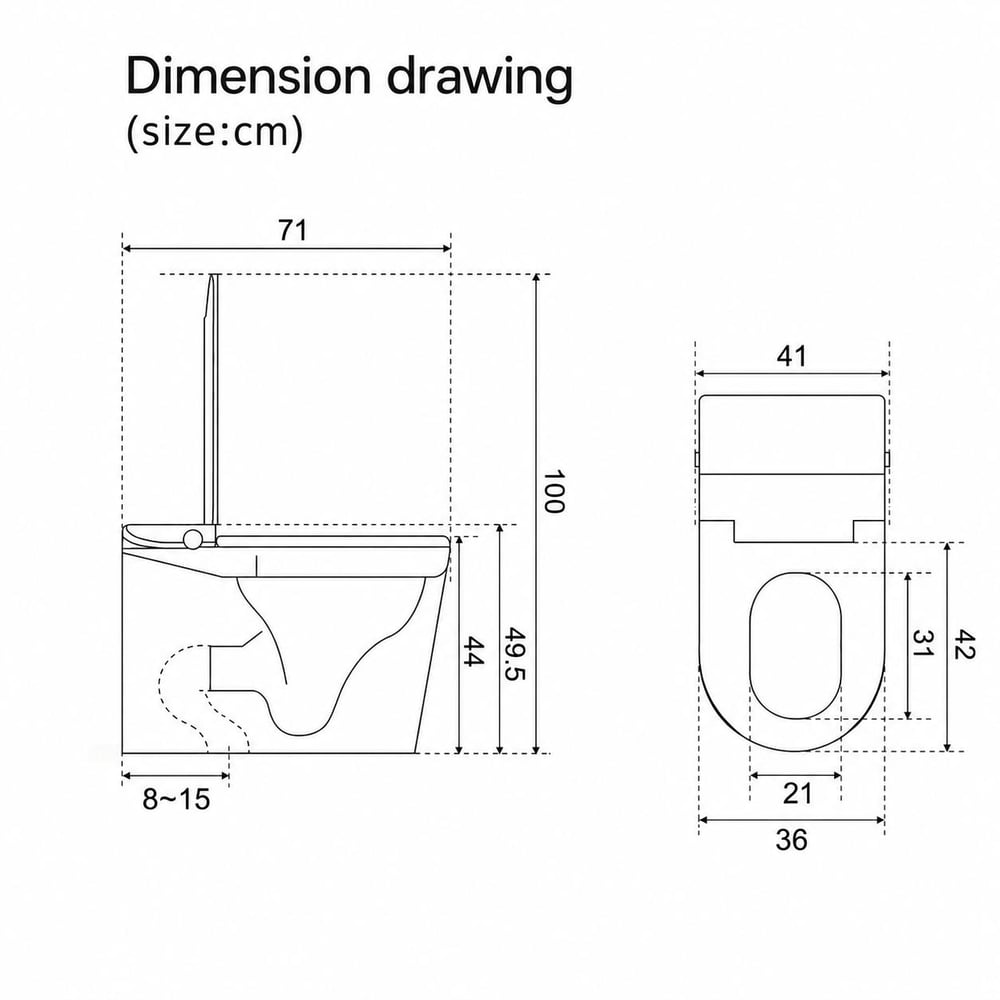 Glowin Automatic Smart Bidet Toilet with Built-in Tank & UV Sterilisation (WELS 4-Star) weights dimensions image