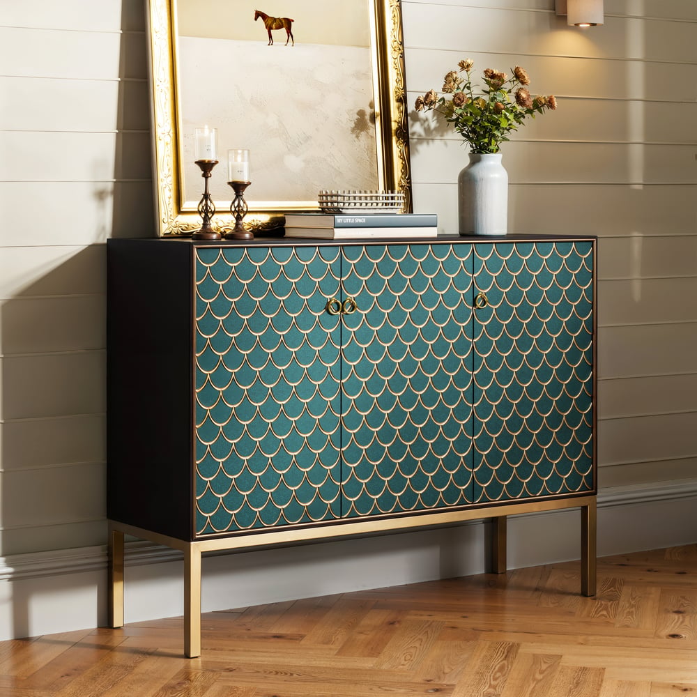 Questions and Answers for Modern 47" Wood Sideboard with 3 Doors & Adjustable Shelves