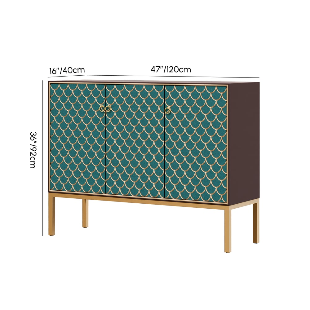 Modern 47" Wood Sideboard with 3 Doors & Adjustable Shelves weights dimensions image