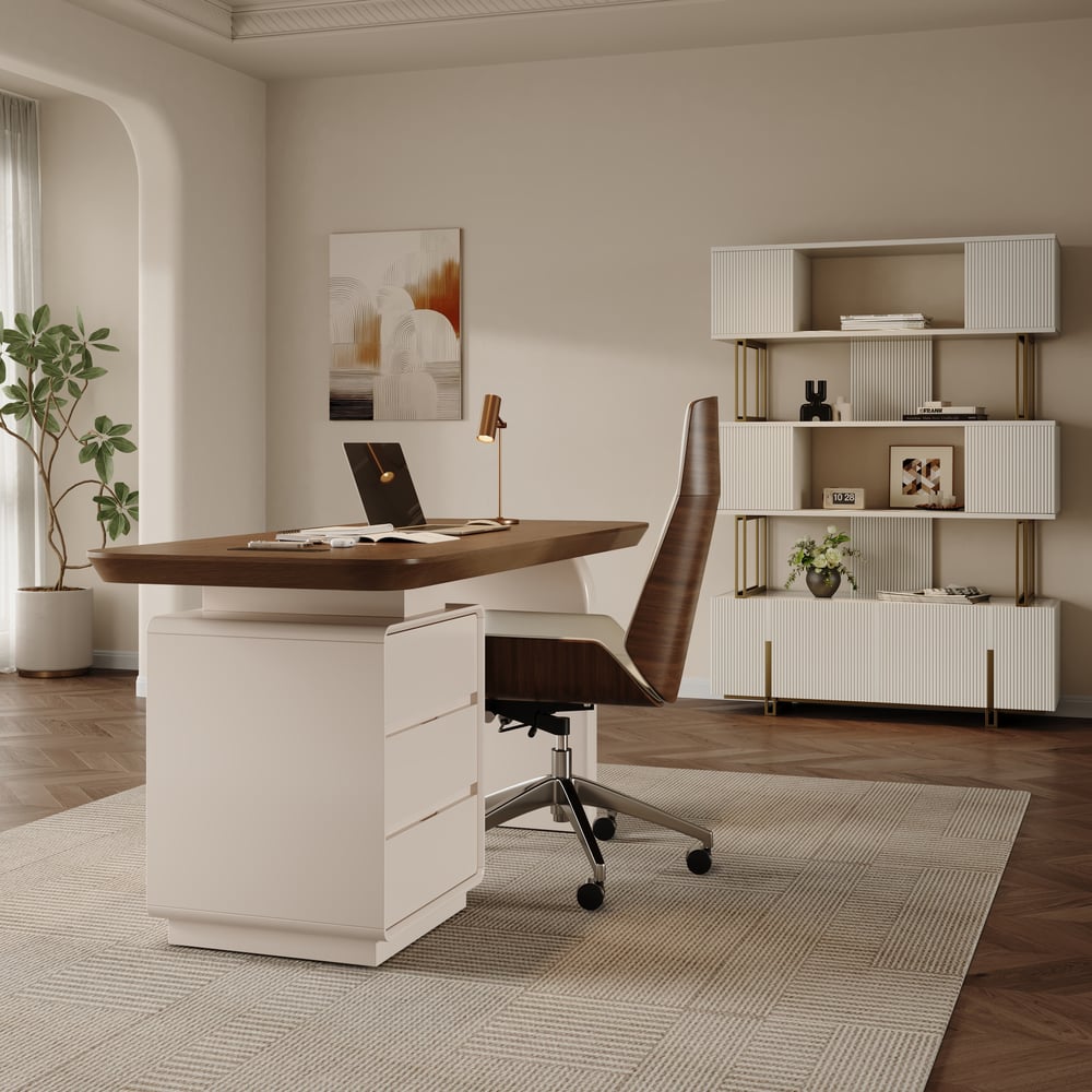 Estantería Etagere con puerta corredera blanquecina, 5 estantes altos, almacenamiento rico, 170 cm Imagen de ventana