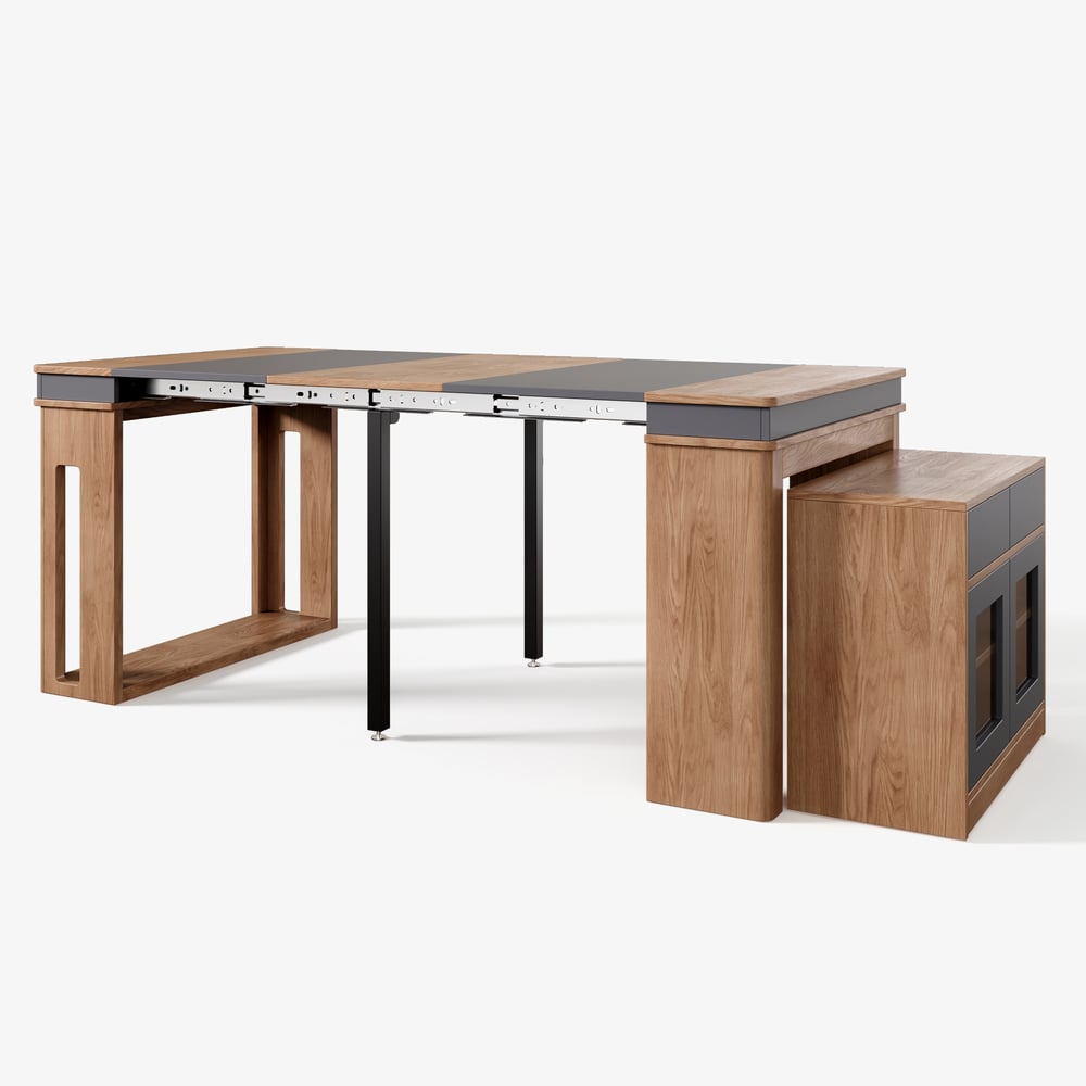 Modern 71" Extendable Walnut & Gray Wood Dining Table with Sideboard, Seats 2-4 window image