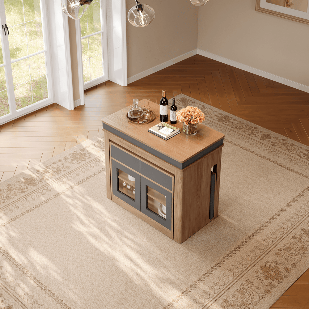 Modern 71" Extendable Walnut & Gray Wood Dining Table with Sideboard, Seats 2-4 window image