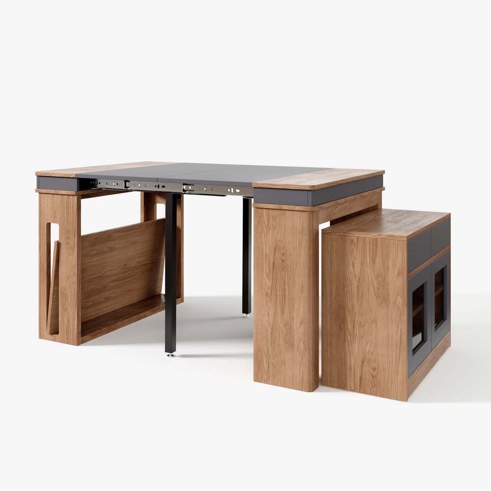 Modern 71" Extendable Walnut & Gray Wood Dining Table with Sideboard, Seats 2-4 window image