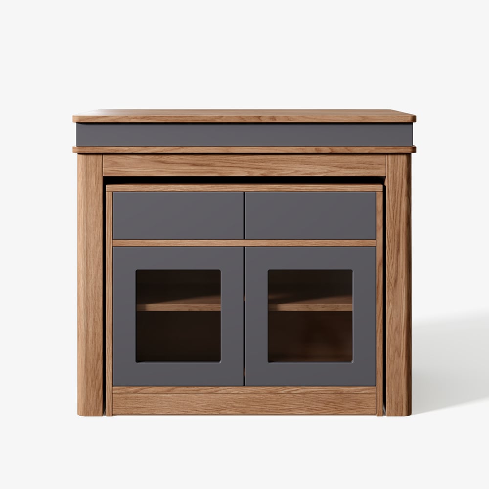 Modern 71" Extendable Walnut & Gray Wood Dining Table with Sideboard, Seats 2-4 window image