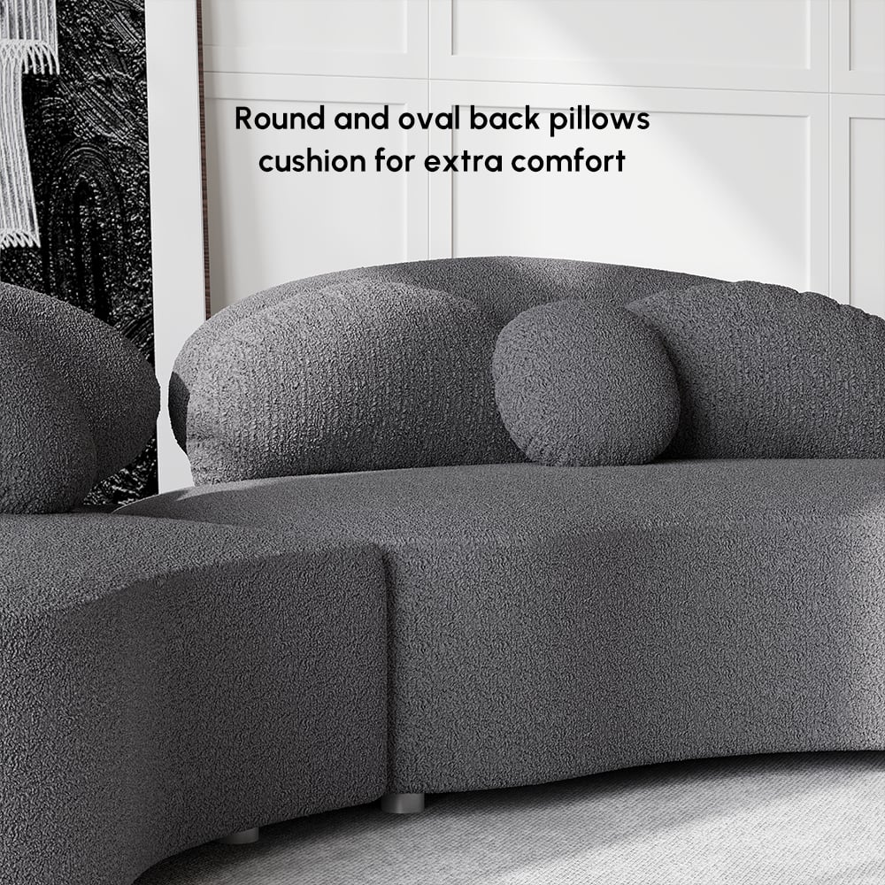 146" 4-Piece Curved Boucle Sectional Sofa with Ottoman & Pillows window image