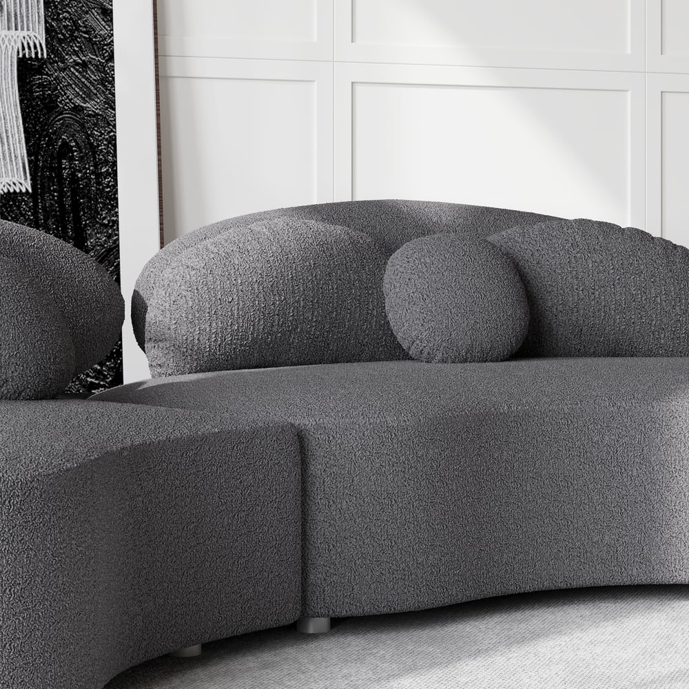 146" 4-Piece Curved Boucle Sectional Sofa with Ottoman & Pillows window image