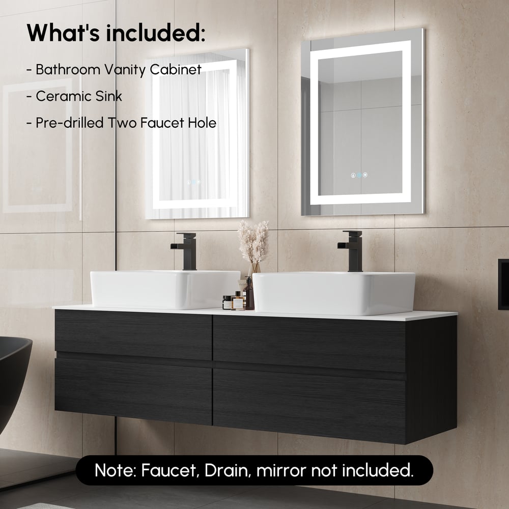 Modern 60" Floating Double Bathroom Vanity with Stone Resin Top, Ceramic Basin window image