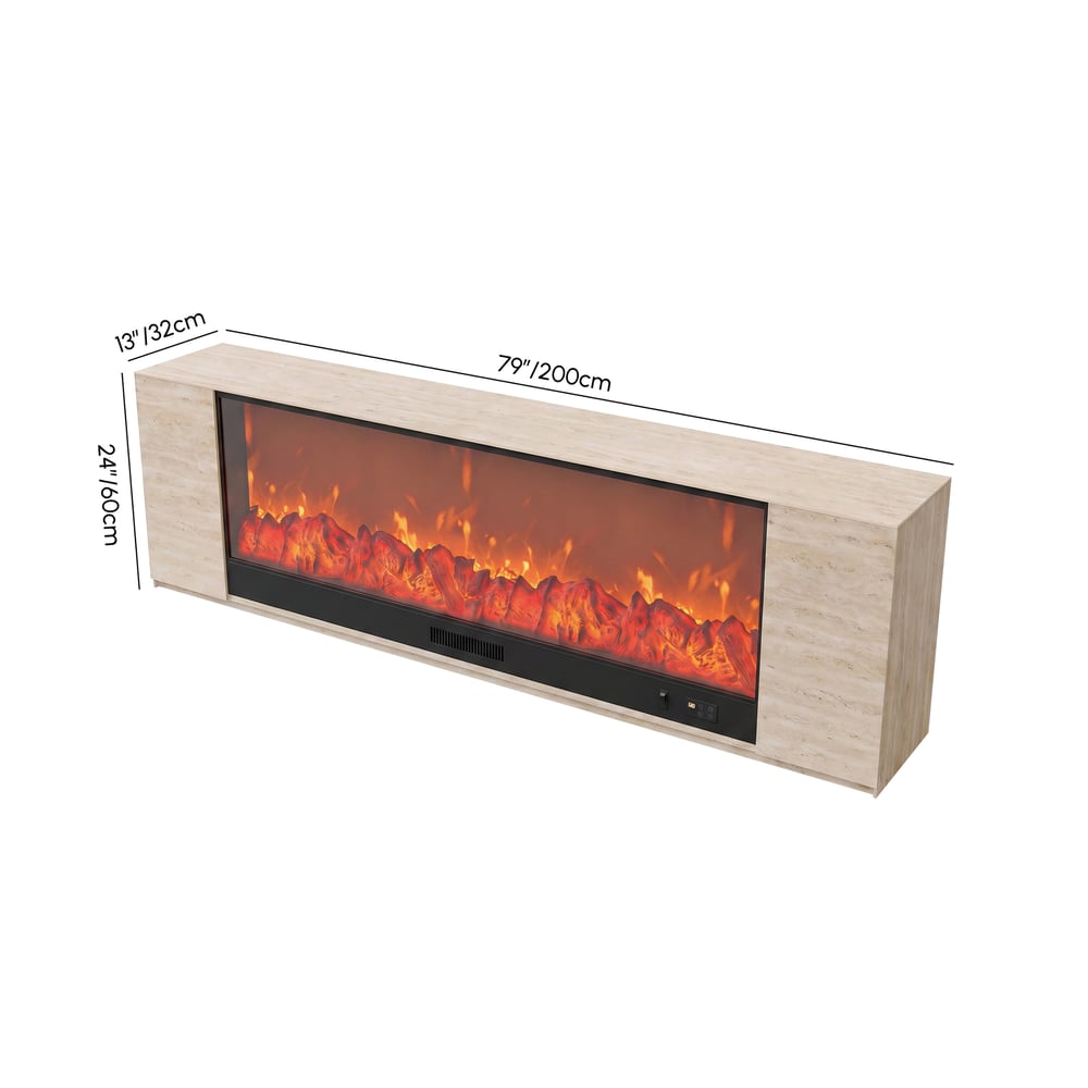 79" Sintered Stone Electric Fireplace TV Stand with Remote Control weights dimensions image