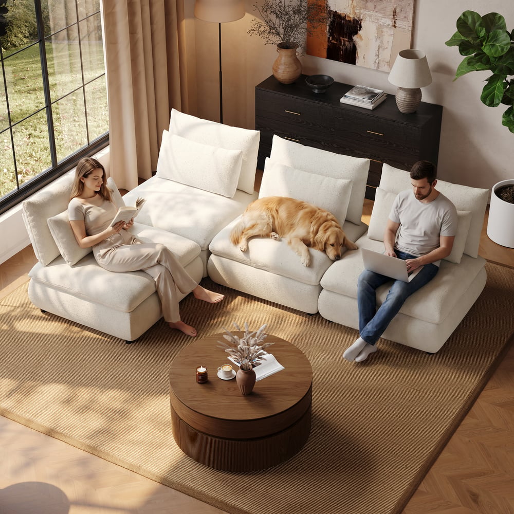 108" 4-Piece Chenille Modular Sectional Sofa with Hidden Storage window image