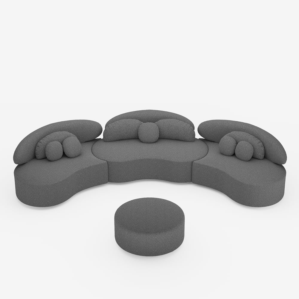 146" 4-Piece Curved Boucle Sectional Sofa with Ottoman & Pillows window image