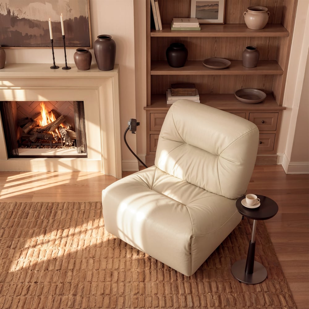 Genuine Leather Power Swivel Rocker Recliner Accent Chair with Phone Holder window image
