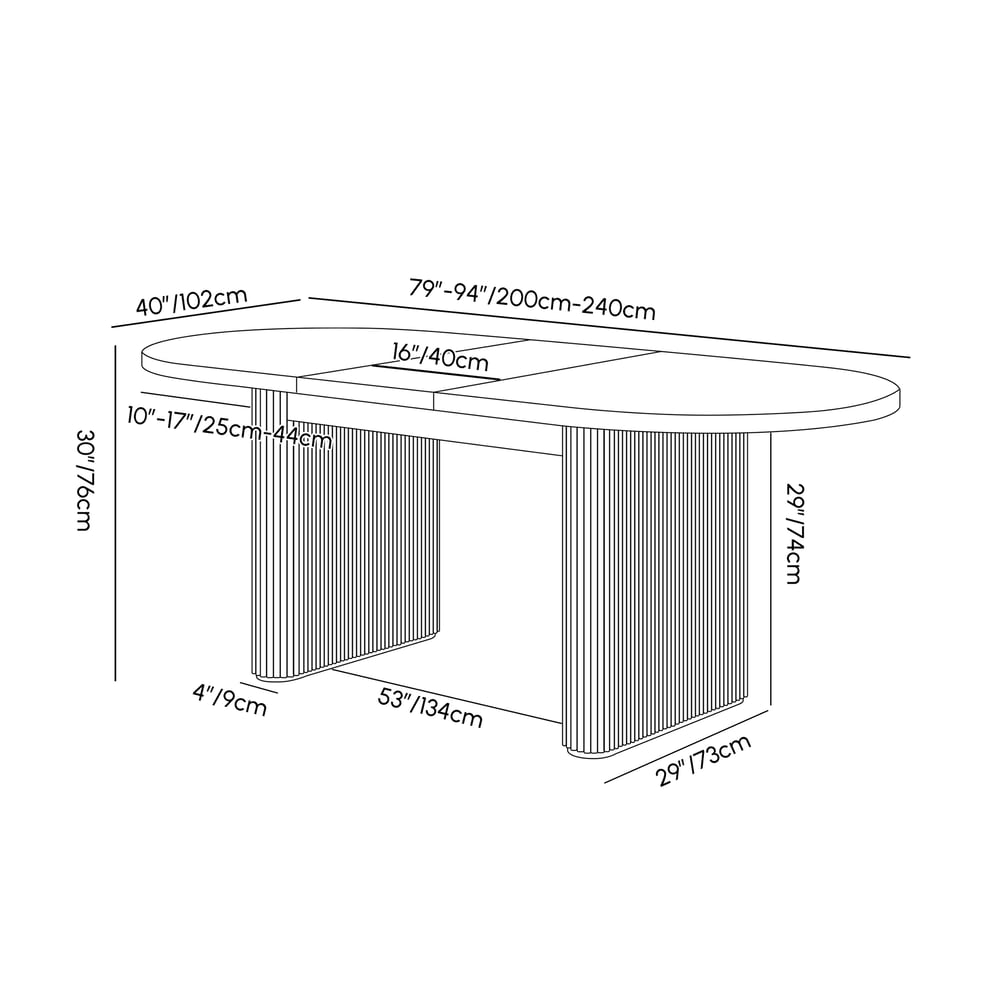 Fluve 79"-94" Extendable Oval White Dining Table, Seats 6-8 weights dimensions image