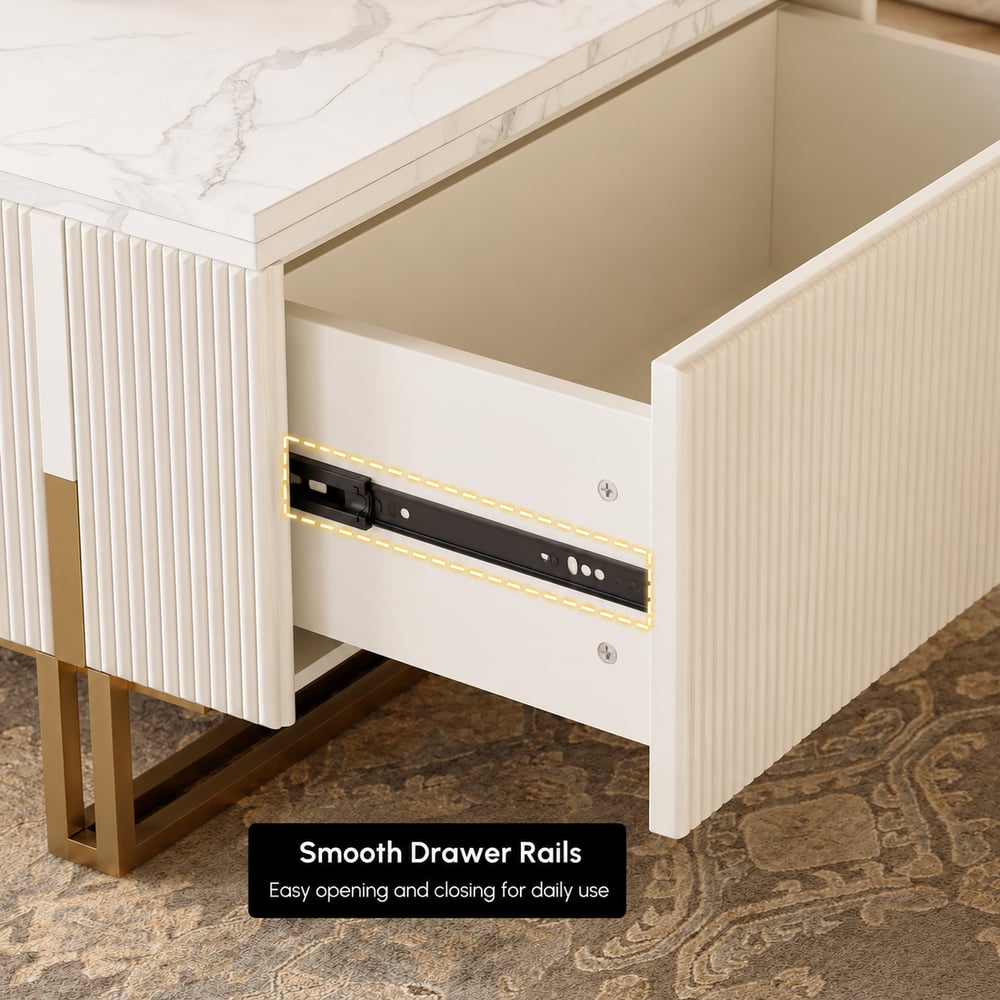 Table basse à plateau relevable cannelée Grovyn avec 2 tiroirs, 120 cm image de fenêtre