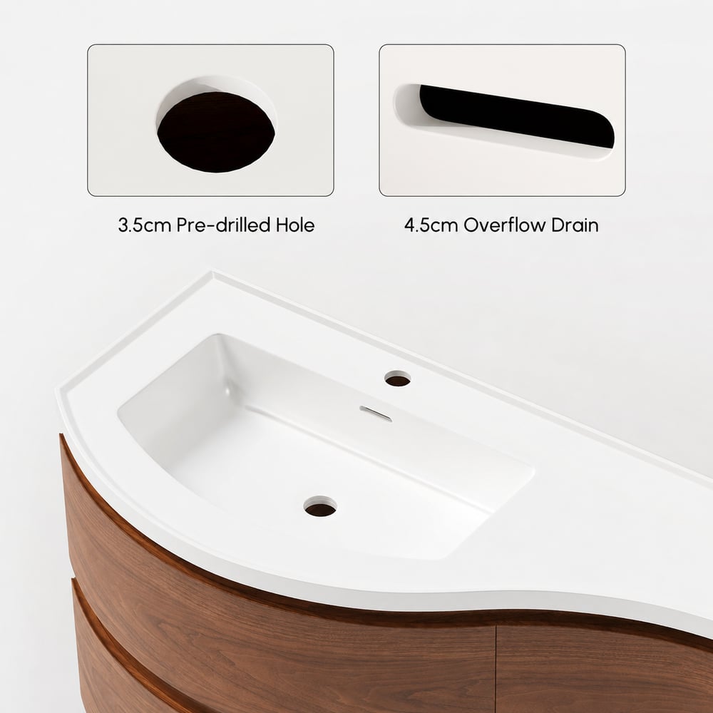 90 cm Floating Curved Bathroom Vanity Half-Circle Bathroom Cabinet Walnut window image