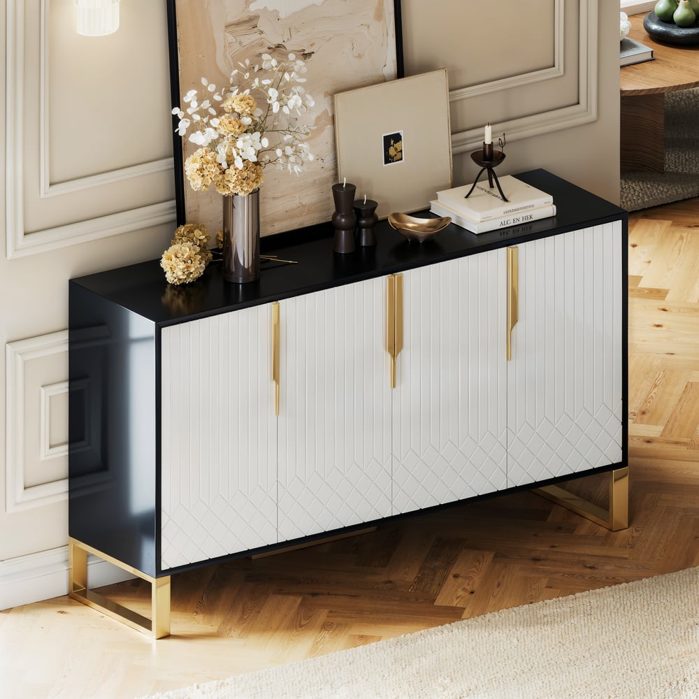 Aro 59" White & Black Wood Sideboard with  Cabinets & Adjustable Shelves window image