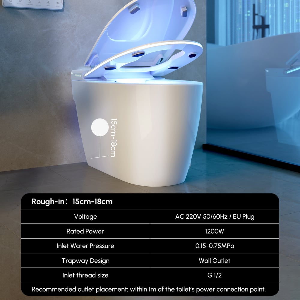 Intelligentes Dusch-WC Glowin K2 mit integriertem Wassertank Bild der Gewichte & Abmessungen