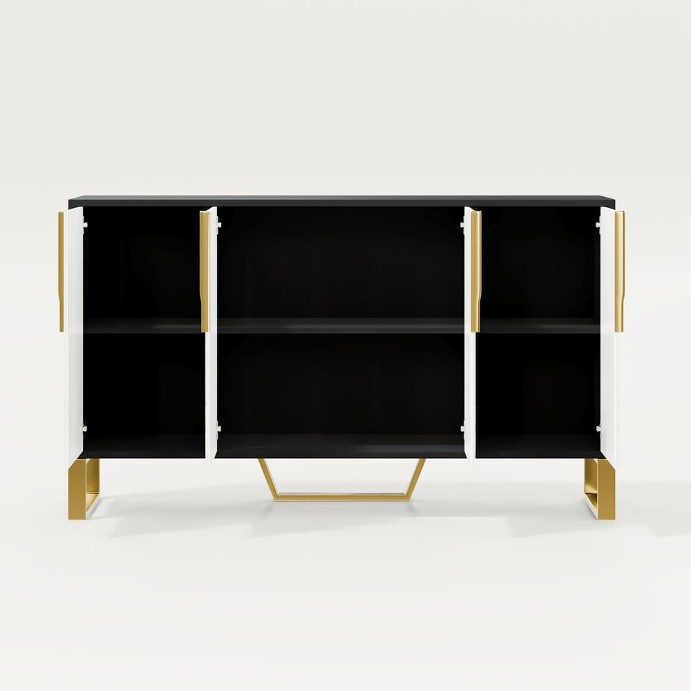 Aro 59" White & Black Wood Sideboard with  Cabinets & Adjustable Shelves window image