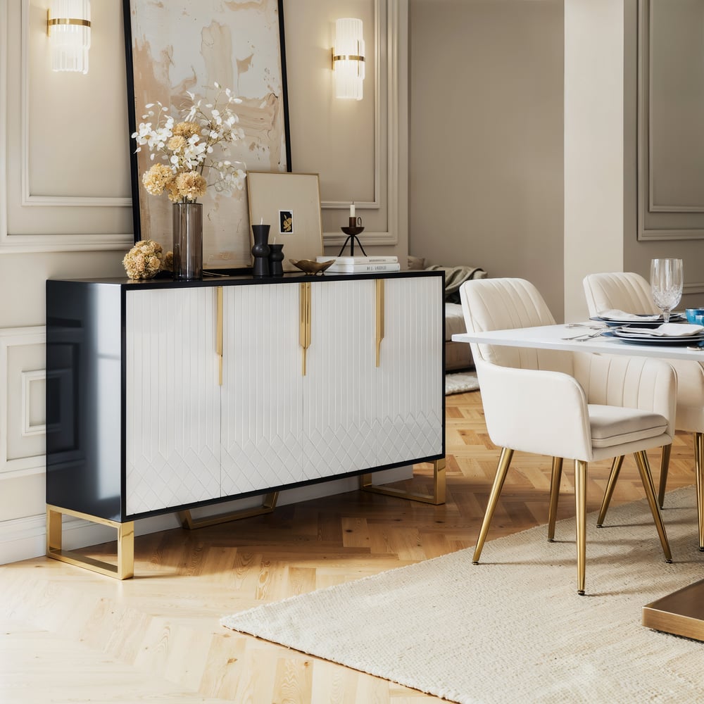 Aro 59" White & Black Wood Sideboard with  Cabinets & Adjustable Shelves window image