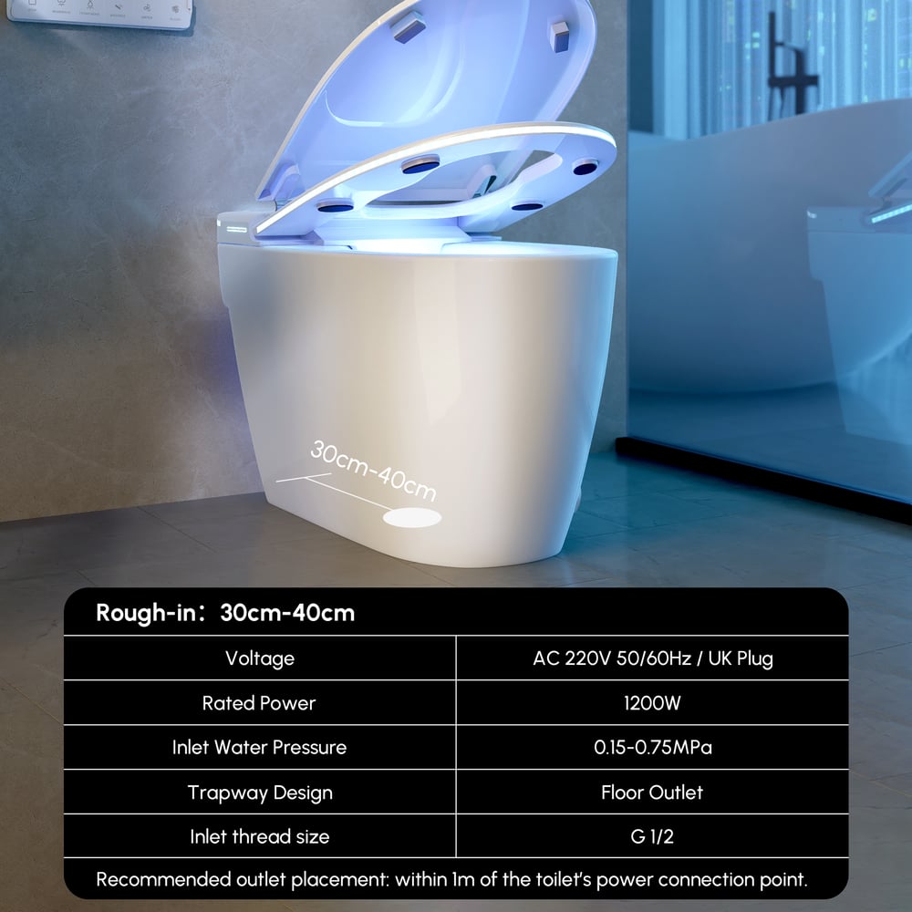 Hynova AX7 Automatic Smart Bidet Toilet with built-in water tank|  Night Light weights dimensions image