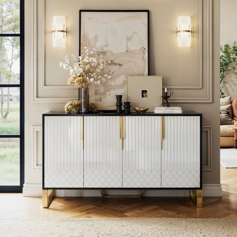Aro 59" White & Black Wood Sideboard with  Cabinets & Adjustable Shelves window image
