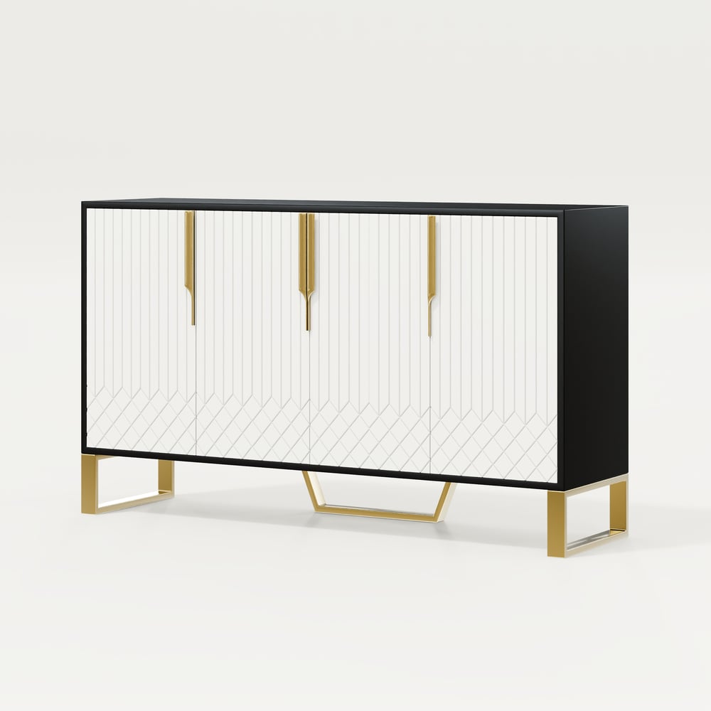 Aro 59" White & Black Wood Sideboard with  Cabinets & Adjustable Shelves window image
