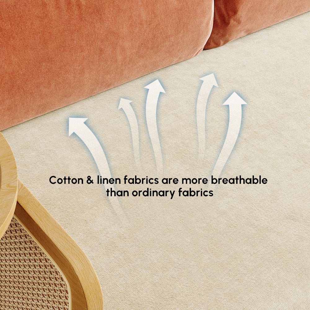 183 cm 2-Seater Cotton & Linen Pull-out Sofa Sofa with Rotating Tray window image