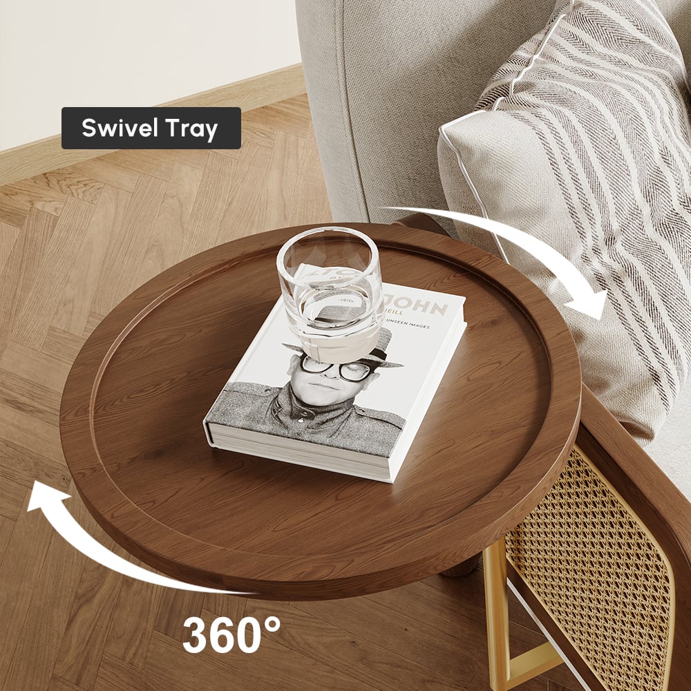 2-Sitzer Schlafsofa aus Samt und Rattan mit drehbarer Ablage Schaufensterbilder