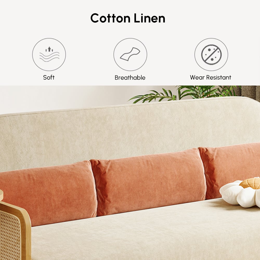 183 cm 2-Seater Cotton & Linen Pull-out Sofa Sofa with Rotating Tray window image