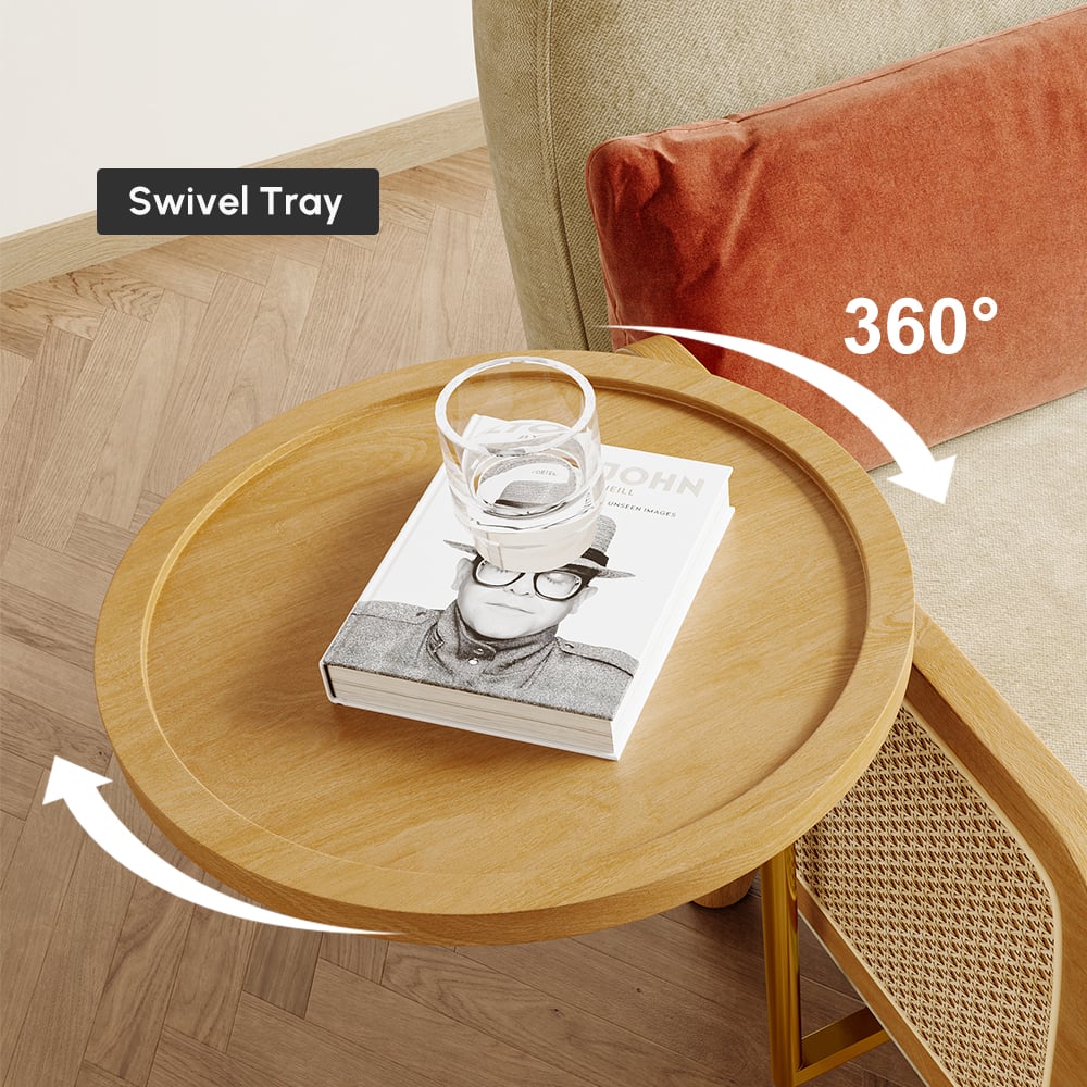 183 cm 2-Seater Cotton & Linen Pull-out Sofa Sofa with Rotating Tray window image