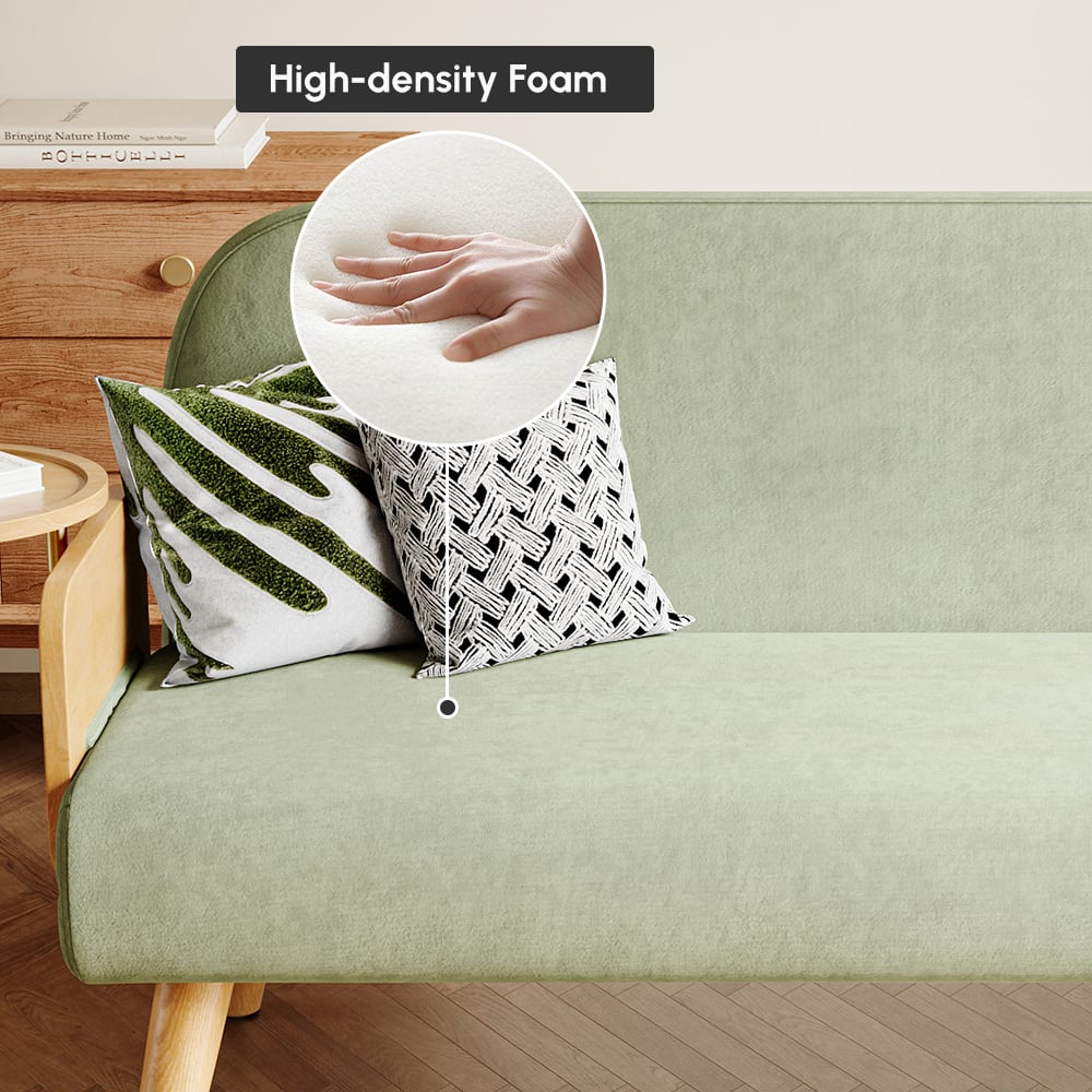 2-Seater Velvet and Rattan Sofa Bed with Swivel Shelf window image